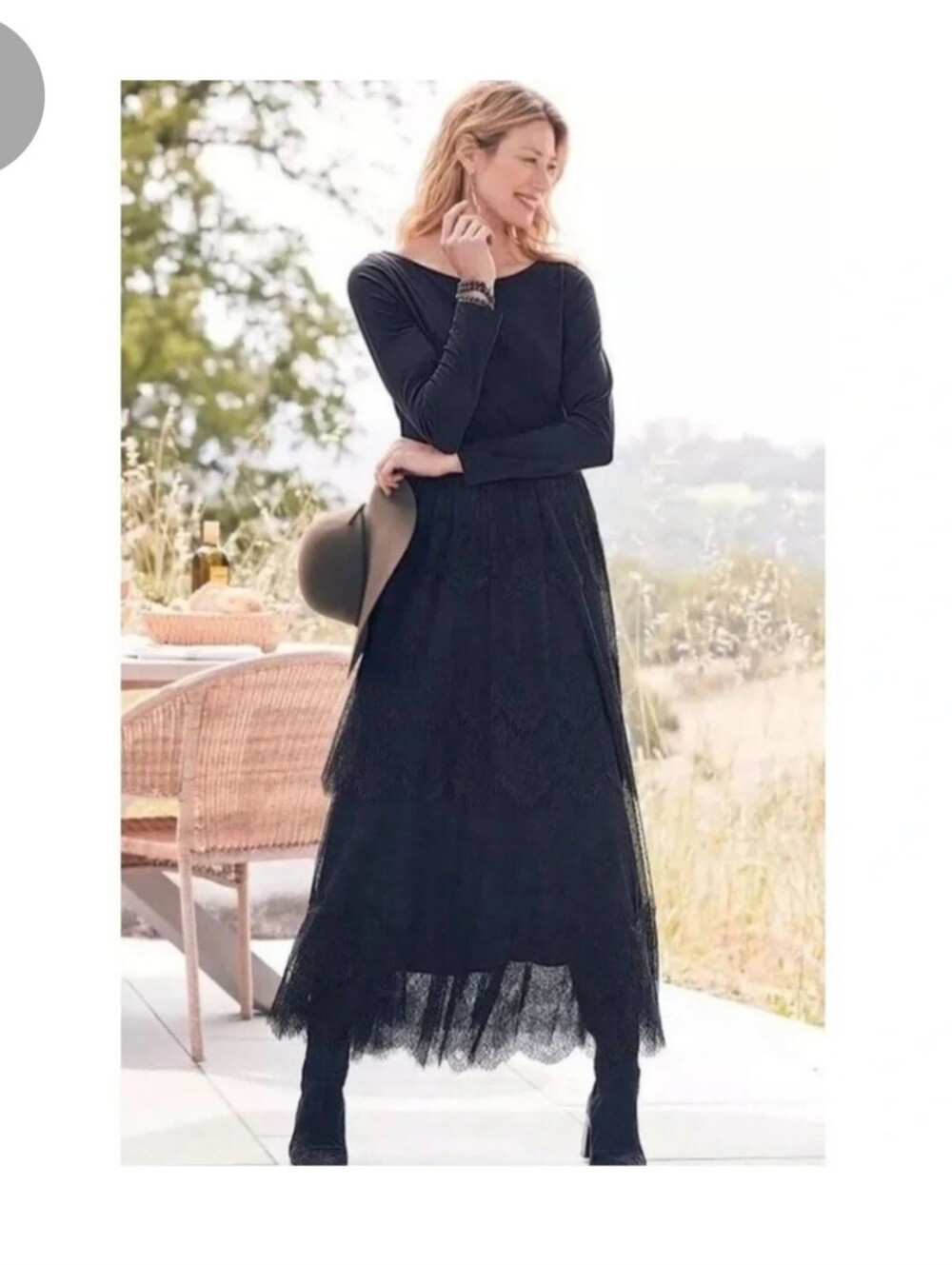 Soft Surroundings Black Lace Maxi Dress Sz LP
